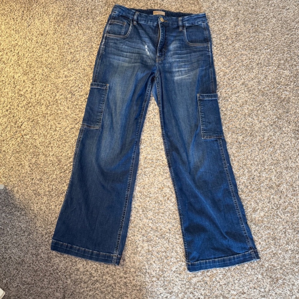Kut from the Kloth Jodi Fab Ab High Rise Wide Leg Cargo Jeans Blue Womens 10